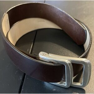 Calvin Klein Y2K Womens Small Brown‎ Buffalo Calf Leather Belt USA Double Buckle